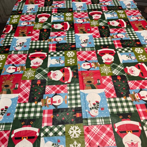 Christmas Vinyl Tablecloth Santa & Snowman Design 78x60 Rectangle Holiday Decor - Picture 4 of 7